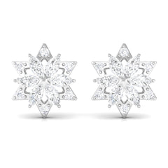 Round Diamond Flower Stud Earrings With Screw Back