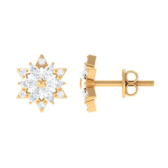 Round Diamond Flower Stud Earrings With Screw Back
