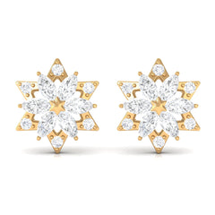 Round Diamond Flower Stud Earrings With Screw Back