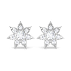 Natural Diamond Flower Earrings with Screw Back