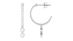 Diamond Hoop Drop Earrings in Bezel Setting