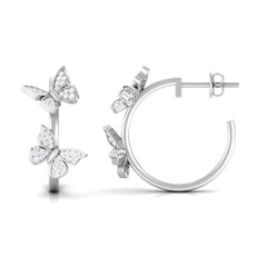 Diamond Butterfly Hoop Earrings