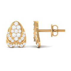 Genuine Diamond Lotus Leaf Earrings with Screw Back