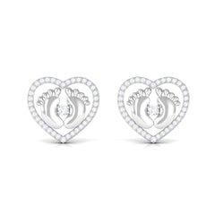 Diamond Heart Stud Earrings with Baby Feet