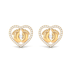 Diamond Heart Stud Earrings with Baby Feet