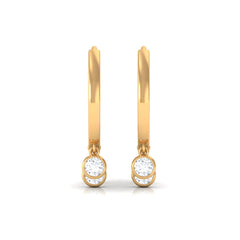 Natural 3 Stone Diamond Drop Hoop Earrings
