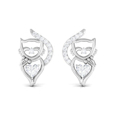 Heart Diamond Cat Stud Earrings For Women