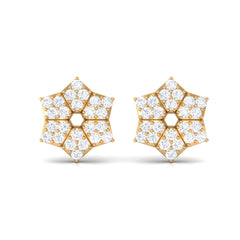 Certified Real Diamond Flower Earrings with Screw Back