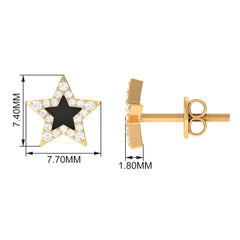 Natural Diamond Star Earrings with Black Enamel