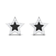 Natural Diamond Star Earrings with Black Enamel