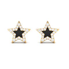 Natural Diamond Star Earrings with Black Enamel