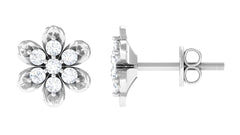 Brilliant Cut Diamond Flower Stud Earrings with Screw Back