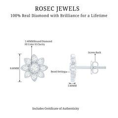 Diamond Flower Stud Earrings With Screw Back