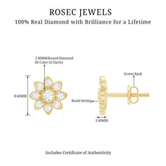 Diamond Flower Stud Earrings With Screw Back