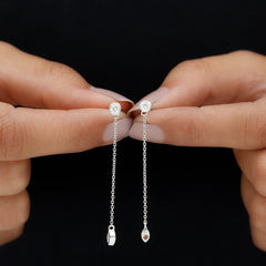 Certified Diamond Dangle Chain Earrings in Bezel Setting