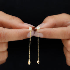 Certified Diamond Dangle Chain Earrings in Bezel Setting