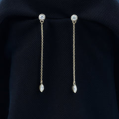 Certified Diamond Dangle Chain Earrings in Bezel Setting