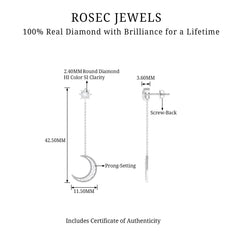 Certified Diamond Star and Moon Chain Earrings