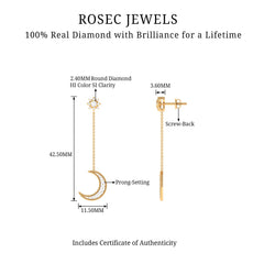 Certified Diamond Star and Moon Chain Earrings