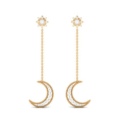 Certified Diamond Star and Moon Chain Earrings