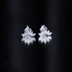 Marquise Cut Diamond Lotus Stud Earrings with Screw Back