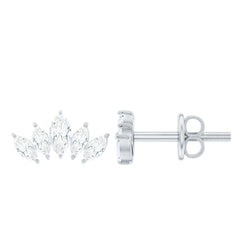 Marquise Cut Diamond Lotus Stud Earrings with Screw Back