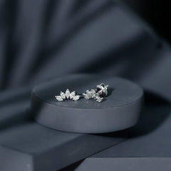 Marquise Cut Diamond Lotus Stud Earrings with Screw Back
