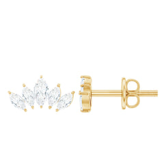 Marquise Cut Diamond Lotus Stud Earrings with Screw Back
