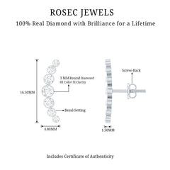 Natural Diamond Climber Earrings with Screw Back