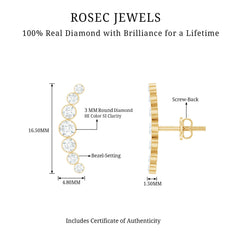 Natural Diamond Climber Earrings with Screw Back