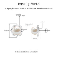 Cultured Pearl Stud Earrings With Diamond