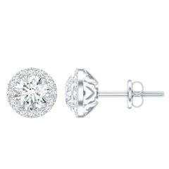 Certified 1 Carat Round Moissanite Classic Stud Earrings in Silver