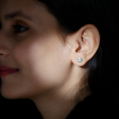 Certified 1 Carat Round Moissanite Classic Stud Earrings in Silver