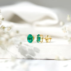 1.43 Carat Oval Shape Emerald Stud Earrings for Women