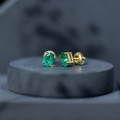 1.43 Carat Oval Shape Emerald Stud Earrings for Women