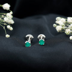 Round Cut 5 MM Real Emerald Stud Earrings