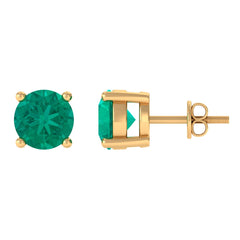 Round Cut 5 MM Real Emerald Stud Earrings