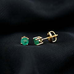 Round Cut 5 MM Real Emerald Stud Earrings