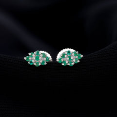 Natural Round Emerald Cluster Stud Earrings With Screw Back