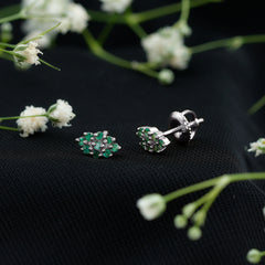 Natural Round Emerald Cluster Stud Earrings With Screw Back