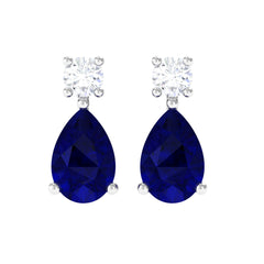 Pear Cut Blue Sapphire Diamond Two Stone Stud Earrings
