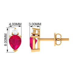 Pear Cut Ruby and Diamond Stud Earrings For Women