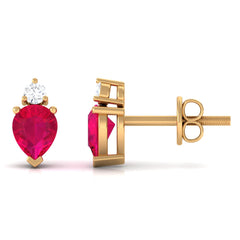 Pear Cut Ruby and Diamond Stud Earrings For Women