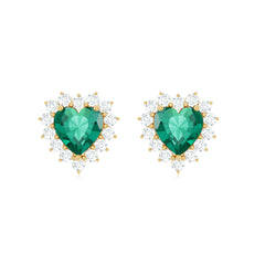 Heart Shaped Lab Created Emerald and Diamond Halo Stud Earrings