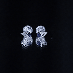 Genuine Marquise Cut Blue Sapphire Leaf Stud Earrings in Silver