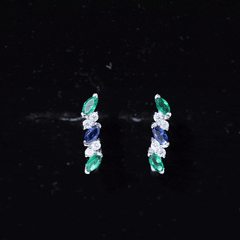 Marquise Cut Lab Created Blue Sapphire and Emerald Hoop Earrings with Moissanite