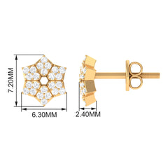 Certified Real Diamond Flower Earrings with Screw Back