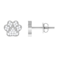 Real Diamond Cute Paw Stud Earrings