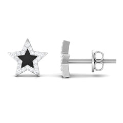 Natural Diamond Star Earrings with Black Enamel