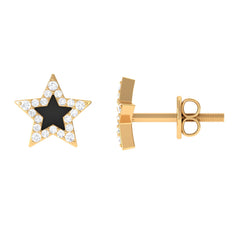 Natural Diamond Star Earrings with Black Enamel